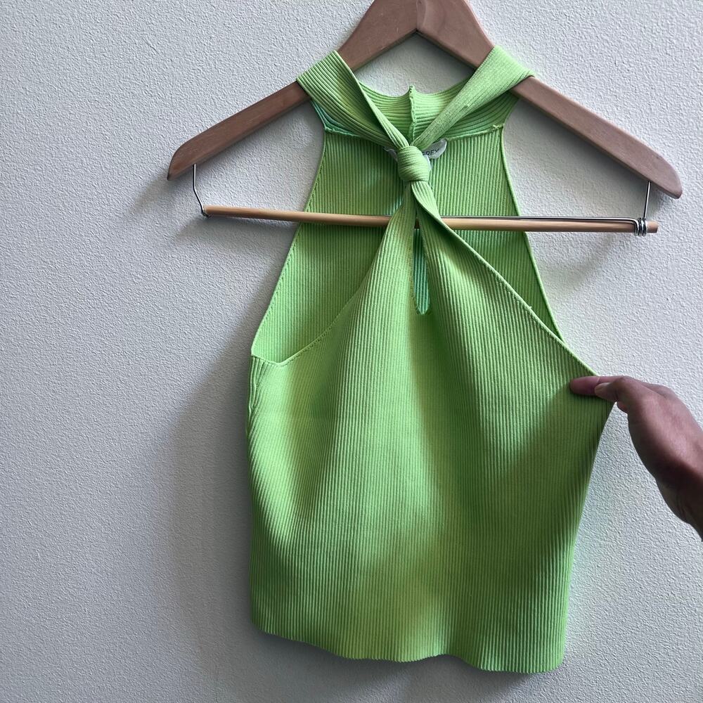 Happily Grey Lime‎ Green Knit Halter-Neck Top Twisted Detail Neckline Tank Top M
